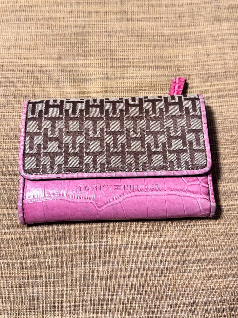 Tommy Hilfiger Pink Croc Embossed Monogram Wallet